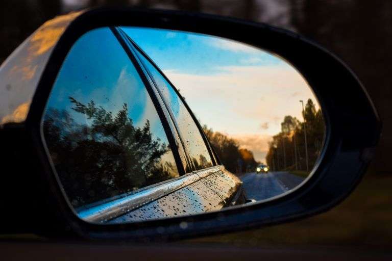 Reflection in car mirror