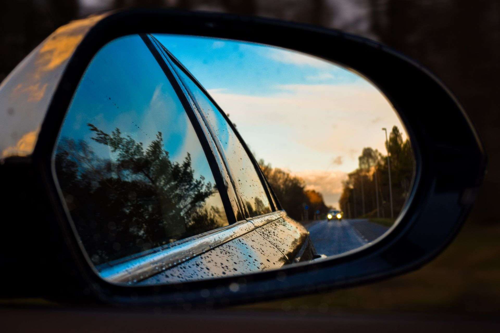 Reflection in car mirror